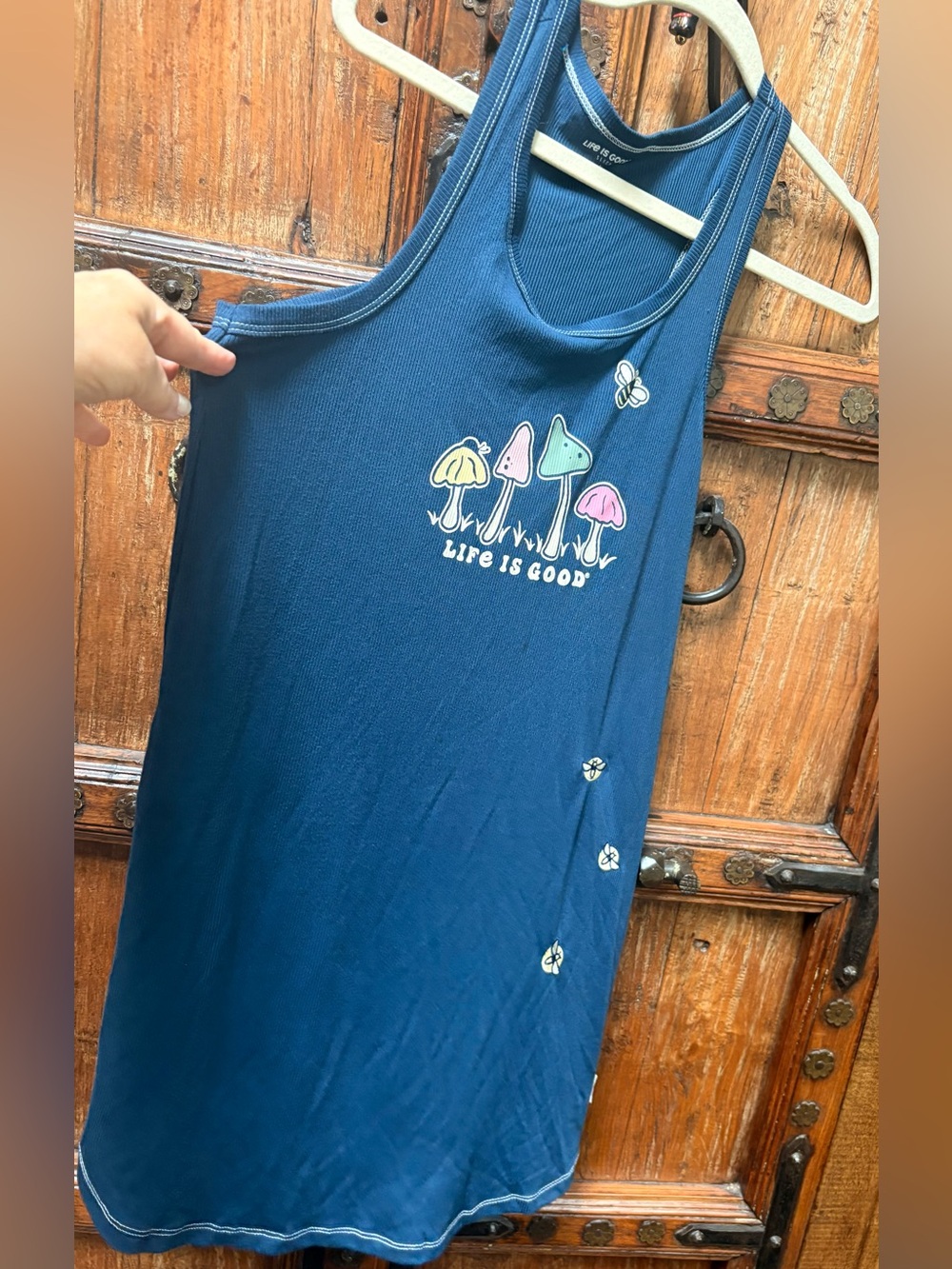 Life is Good Blue Ribbed
Mushroom Tank Sleep Dress
Size M Excellent Condition